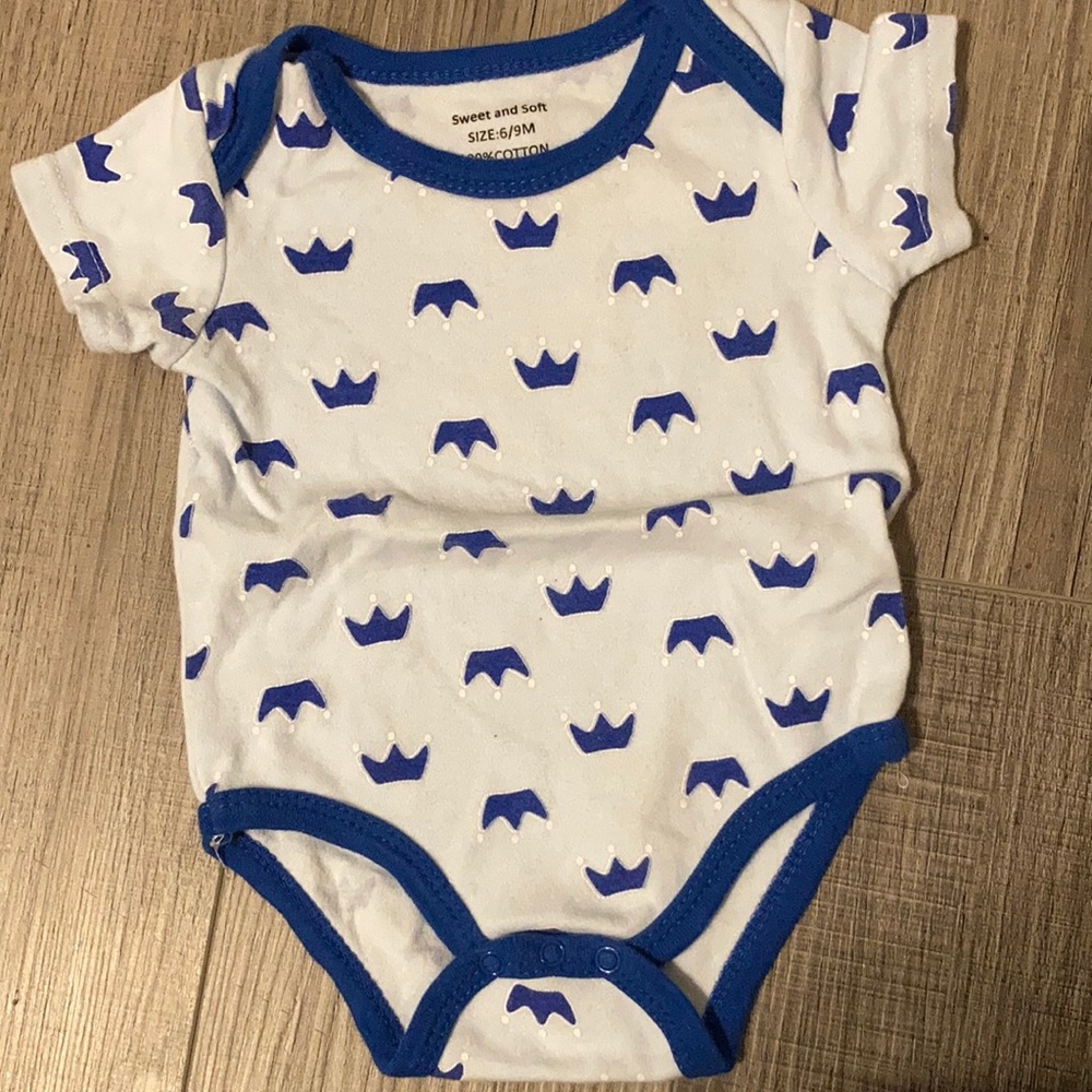 💎$1💎 %100 cotton baby boys Short Sleeve body suit Kings Crown Print 👑